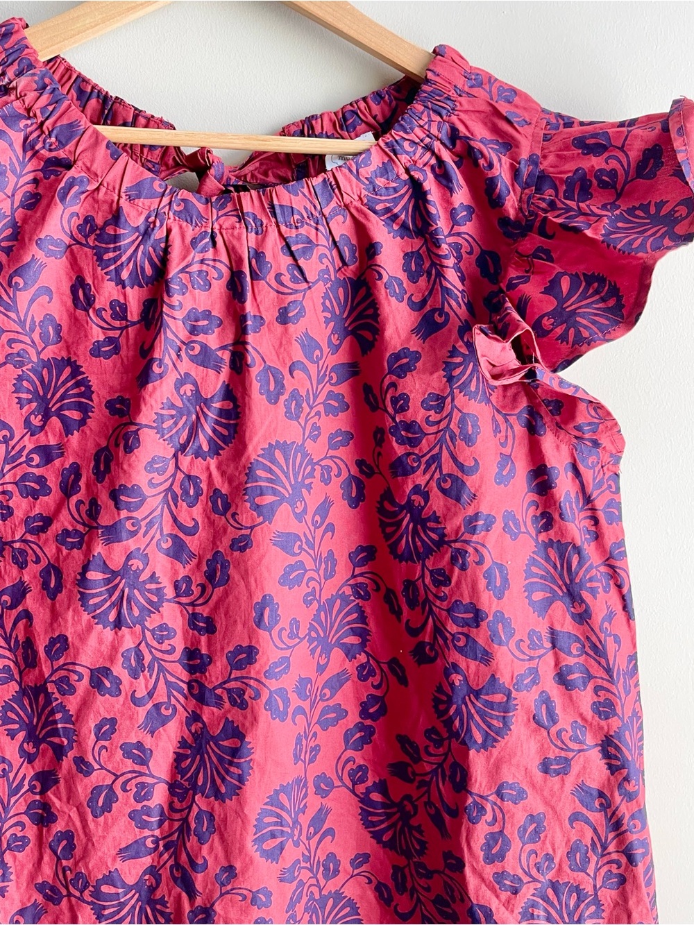 Mud Pie Redish Pink Floral Print Ruffle Sleeve Blouse - Picture 2 of 3